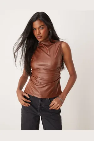 ASOS Wetlook ruched high neck top co ord in chocolate