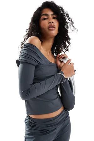 ASOS Fold over bardot top co ord in slate