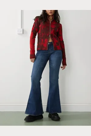 Monki Katsumi low waist boot cut flare jeans in dark ocean wash
