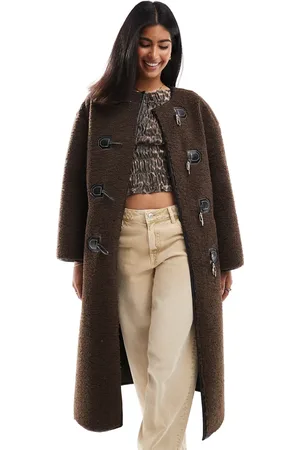 4th & Reckless Faux shearling toggle fastening coat in chocolate