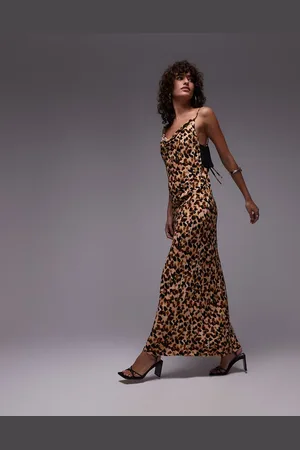 Topshop Twist back cowl neck midi slip in abstract spot with black back detail