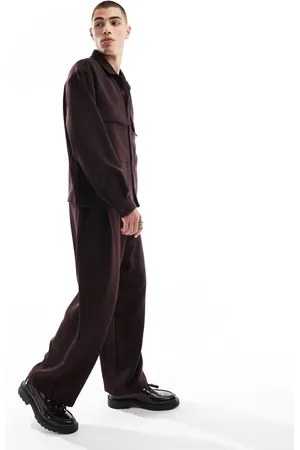Bershka Premium co-ord smart trousers in burgundy
