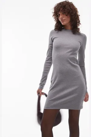 Topshop Long sleeve crew neck mini dress in marl