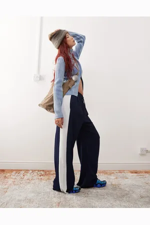 Reclaimed Wide leg trouser with side contrast panel in navy