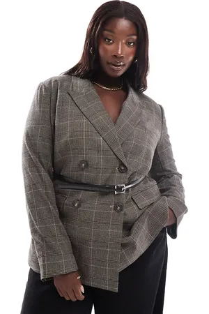 ASOS ASOS DESIGN Curve check blazer with faux leather belt