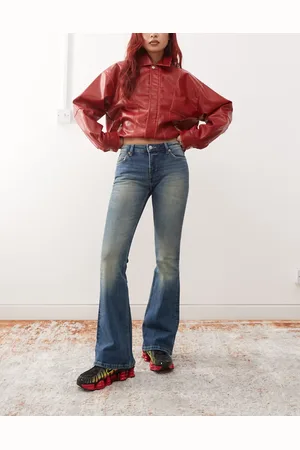 Weekday Flame low waist flared jeans in gasoline