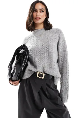 Bershka High neck oversized cable knit jumper in