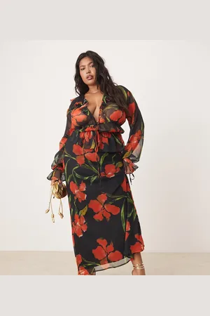ASOS Curve chiffon bias maxi skirt co-ord in floral print