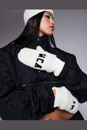 ASOS Weekend Collective faux fur mittens in cream