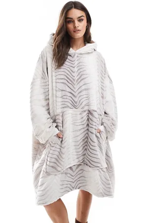 Loungeable Ombre tiger luxury fleece snuggle hoodie in taupe