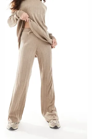 ONLY Wide leg knitted trousers co-ord in sand