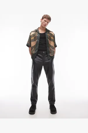 Topman Premium straight leather trousers in
