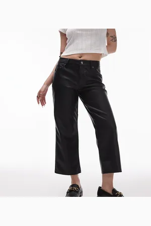 Topshop Ankle grazer straight leg faux leather trouser in