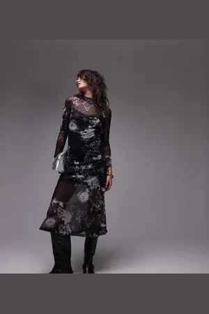 AllSaints Hanna mesh midi dress in print exclusive to asos