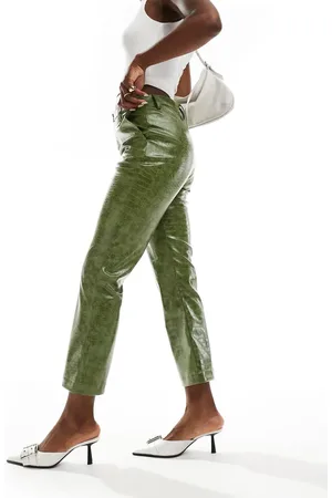 ASOS Faux leather zip front ankle grazer trouser in croc