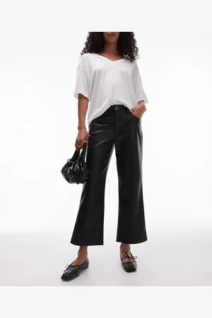 Topshop Ankle grazer straight leg faux leather trouser in