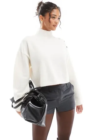 Bershka Gold button detail high neck jumper in