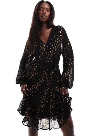 Finding Friday Metallic jacquard knee length dress in bronze