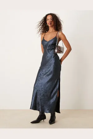 Miss Selfridge Metallic strappy maxi dress in