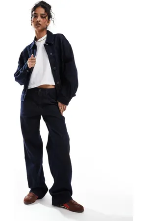 Object Wide leg turn up jeans with stripe detail co-ord in dark denim