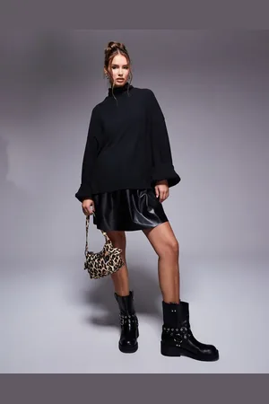 ASOS Knit jumper 2 in 1 with PU layered mini dress in