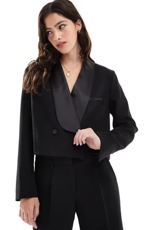 French Connection Cropped tuxedo blazer with satin details in co-ord