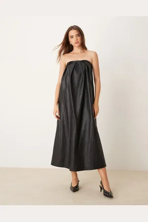 ASOS Leather look bandeau trapeze midi dress in