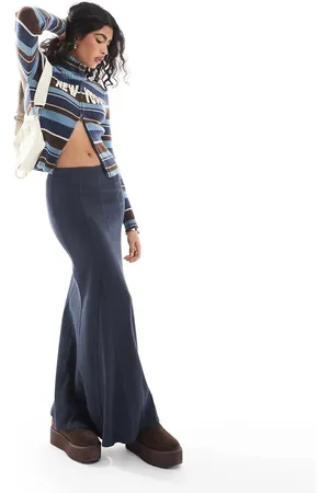 Brave Soul Ribbed maxi skirt in charcoal