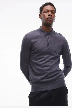 AllSaints Mode Merino long sleeve polo shirt in