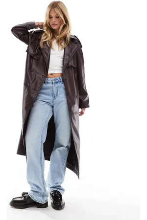 ASOS Leather look trench coat in burgundy