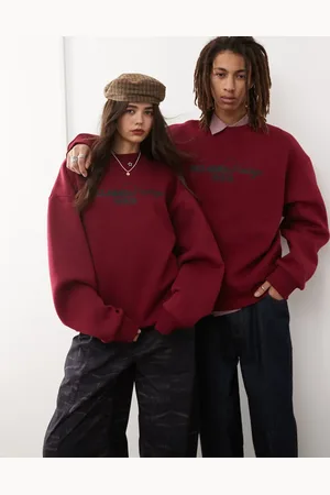 Reclaimed Unisex oversized sweat with logo in burgundy