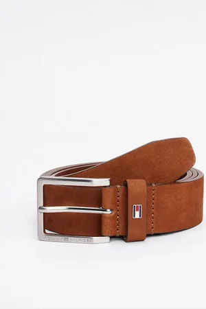Tommy Hilfiger Logo square buckle leather belt in dark