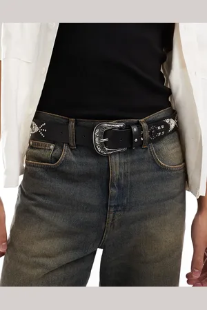 ASOS Faux leather belt with stud pattern and western buckle in