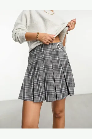 ASOS Pleated mini kilt skirt with buckle in check