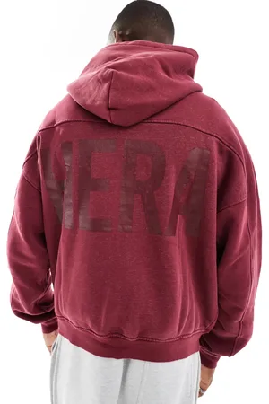 HERA Mens washed graphic hoodie in oxblood