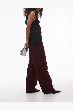 ARKET Wool blend stretch straight leg trousers with flat front in burgundy