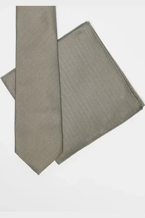 ASOS Standard tie in stone with pocket square