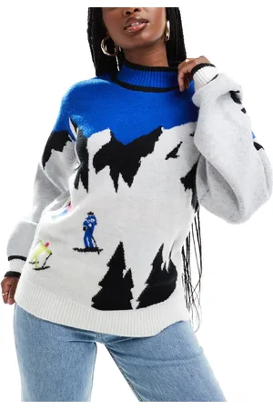 South Beach Funnel neck ski scene knit jumper in multi