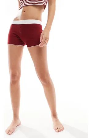 ASOS Mix & match short with exposed waistband and picot trim in burgundy