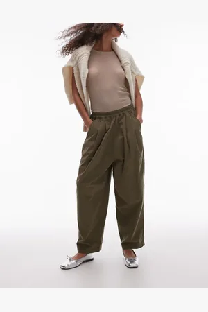 Topshop Pull on pleated balloon trouser in khaki