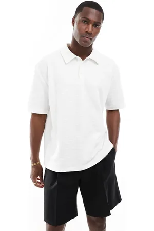 Brave Soul Boucle textured polo in cream