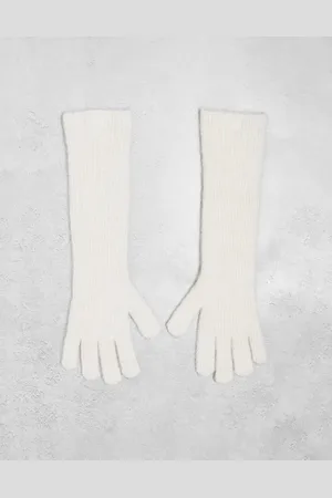 Topshop Ginny Premium alpaca mix ribbed knitted gloves in cream