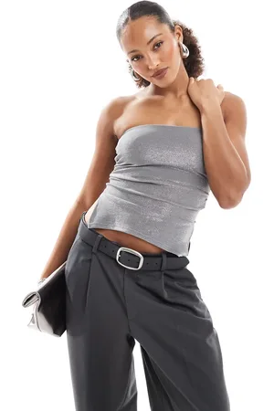 Bershka Ruched side glitter bandeau in