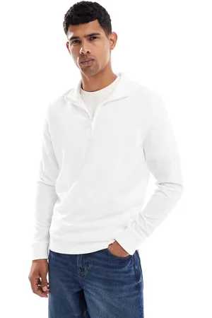 Brave Soul Textured half zip sweatshirt in cream