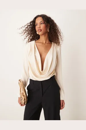 ASOS Satin cowl bodysuit in oyster