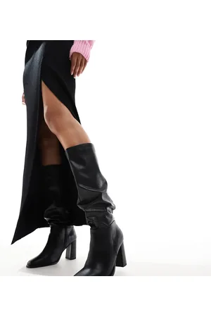 London Rebel London Rebel Maggie wide fit slouchy block heel boots in