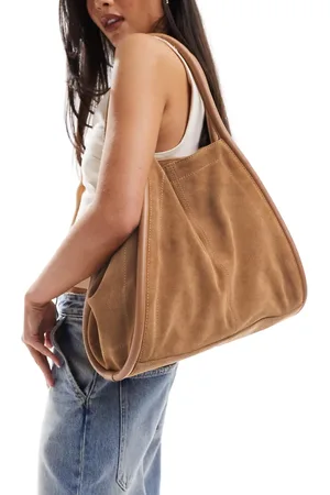 ASOS Suede tote bag with tubular piping in tan