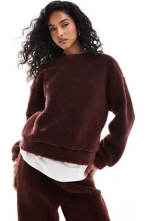 ASOS Borg oversized sweatshirt co ord in chocolate