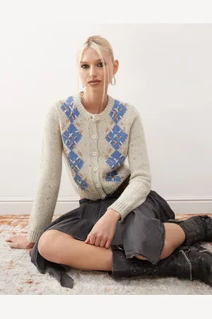Urban Revivo Argyle button through cardigan in grey