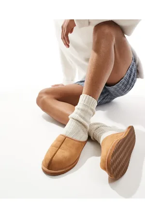 JACK & JONES Faux suede slip on slipper in tan